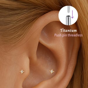 20G/18G/16G Cz Push pin theadless Labret • Cartilage Earring • Tragus • Conch Stud • Cartilage Stud • Flat back Labret • Titanium stud