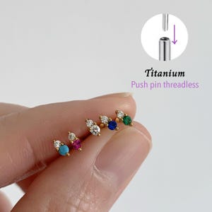 20G/18G/16G Dubbelsten Tryckknapp Trådlös Labret • Broskörhänge • Tragus • Conch-örhänge • Broskörhänge • Platt baksida Labret • Titan