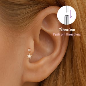20G/18G/16G Star Dangle Push pin theadless Labret • Cartilage Earring • Tragus • Conch Stud •Cartilage Stud •Flat back Labret •Titanium stud