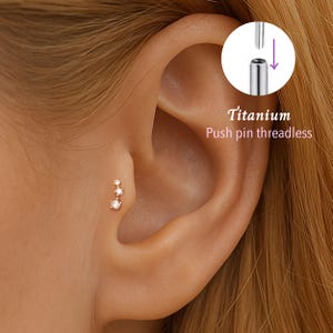 20G/18G/16G Cz climber Push pin threadless Labret • Cartilage Earring • Tragus • Conch Stud • Cartilage Stud •Flat back Labret•Titanium stud