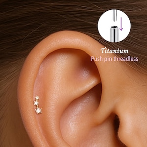 20G/18G/16G Cz climber Push pin theadless Labret • Cartilage Earring • Tragus • Conch Stud • Cartilage Stud • Flat back Labret•Titanium stud