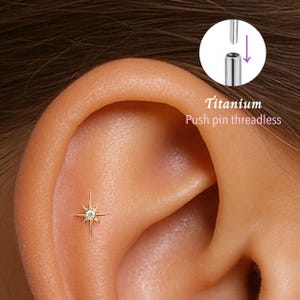 20G/18G/16G Star Push pin theadless Labret • Cartilage Earring • Tragus • Conch Stud • Cartilage Stud • Flat back Labret •Titanium stud