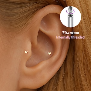 18G/16G Heart Threaded Labret Stud •Cartilage Earring • Tragus • Conch Stud • Cartilage Stud • Flat back Labret