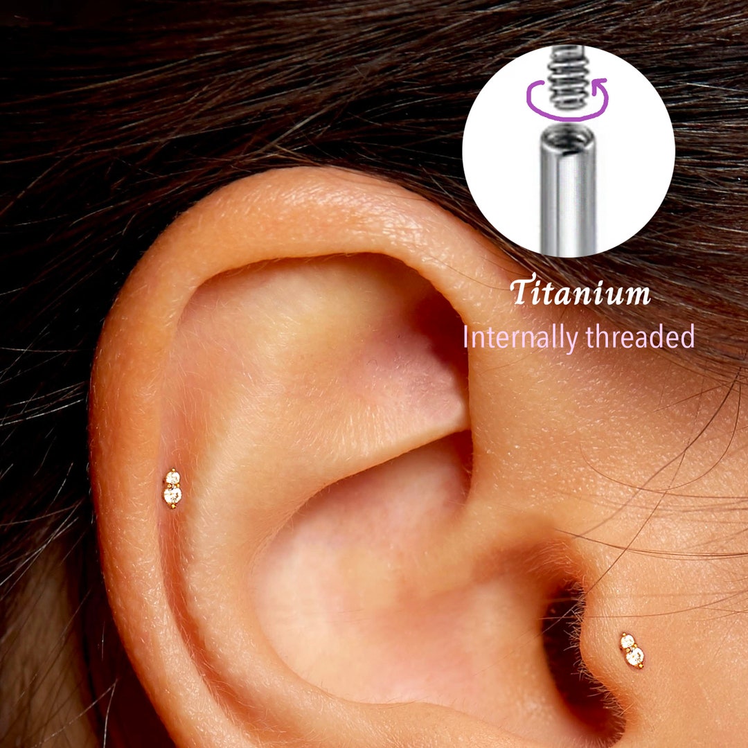 14KT Solid Yellow Gold Ear Cartilage Tragus Labret CZ Stud main image 1