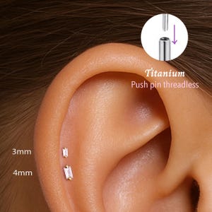 20G/18G/16G Tiny Baguette Push pin threadless Labret • Cartilage Earring • Tragus • Conch Stud • Cartilage Stud • Flat back Labret •Titanium