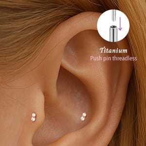 20G/18G/16G Double stone Push pin theadless Labret • Cartilage Earring • Tragus • Conch Stud • Cartilage Stud • Flat back Labret • Titanium