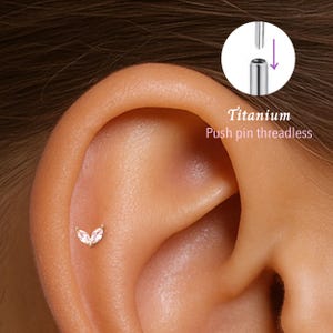 20G/18G/16G Cz Leaf Push pin threadless Labret • Cartilage Earring • Tragus • Conch Stud • Cartilage Stud • Flat back Labret • Titanium stud