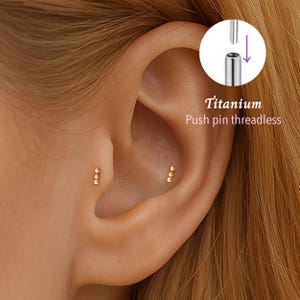 20G/18G/16G Three ball Push pin theadless Labret • Cartilage Earring • Tragus • Conch Stud • Cartilage Stud • Flat back Labret •Titanium