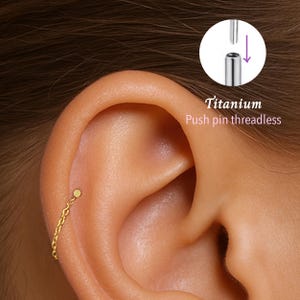 18G Chain Push pin theadless Labret • Cartilage Earring • Tragus • Conch Stud • Cartilage Stud • Flat back Labret • Titanium stud