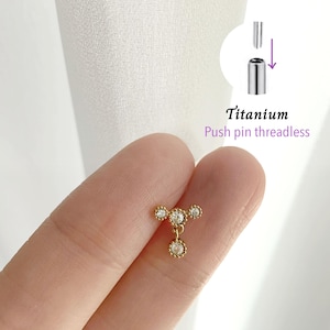 20G/18G/16G Cz Dangle Push pin theadless Labret • Cartilage Earring • Tragus • Conch Stud • Cartilage Stud • Flat back Labret •Titanium stud