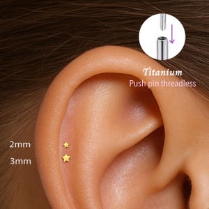 20G/18G/16G Star Push pin theadless Labret • Cartilage Earring • Tragus • Conch Stud • Cartilage Stud • Flat back Labret • Titanium stud