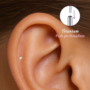 20G/18G/16G Tulip Push pin theadless Labret • Cartilage Earring • Tragus • Conch Stud • Cartilage Stud • Flat back Labret • Titanium stud