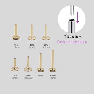 20G/18G/16G  Theadless push pin Labret Bar K