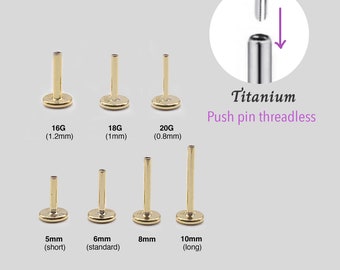 Barra de labio con pasador de empuje sin rosca de 20G/18G/16G