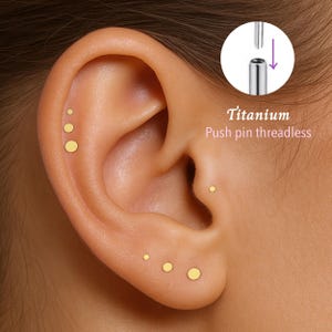 20G/18G/16G Disk Push pin theadless Labret • Cartilage Earring • Tragus • Conch Stud • Cartilage Stud • Flat back Labret • Titanium stud