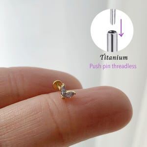 20G/18G/16G Lavender Leaf Push pin theadless Labret • Cartilage Earring • Tragus • Conch Stud • Cartilage Stud • Flat back Labret • Titanium