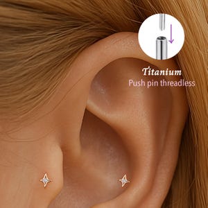 20G/18G/16G Tiny Star Push pin theadless Labret • Cartilage Earring • Tragus • Conch Stud • Cartilage Stud • Flat back Labret •Titanium stud