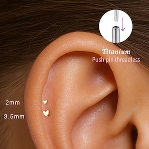 20G/18G/16G Heart Push pin threadless Labret • Cartilage Earring • Tragus • Conch Stud • Cartilage Stud • Flat back Labret • Titanium stud