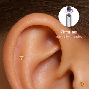 18G/16G Star Threaded Labret Stud •Cartilage Earring • Tragus • Conch Stud • Cartilage Stud • Flat back Labret