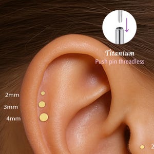 20G/18G/16G Disk Push pin threadless Labret • Cartilage Earring • Tragus • Conch Stud • Cartilage Stud • Flat back Labret • Titanium stud