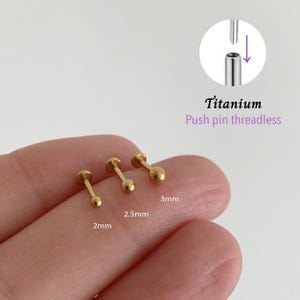 20G/18G/16G Ball Push pin threadless Labret • Cartilage Earring • Tragus • Conch Stud • Cartilage Stud • Flat back Labret • Titanium stud