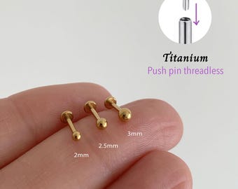 20G/18G/16G Ball Push pin threadless Labret • Cartilage Earring • Tragus • Conch Stud • Cartilage Stud • Flat back Labret • Titanium stud