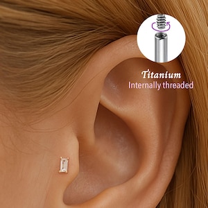 18G/16G Baguette Threaded Labret Stud •Cartilage Earring • Tragus • Conch Stud • Cartilage Stud • Flat back Labret