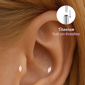 20G/18G/16G Marquise Push-Pin Ohnes Piercing • Knorpel Ohrring • Tragus • Muschel Ohrstecker • Knorpel Ohrstecker • Flachrücken Labret • Titan Gestüt