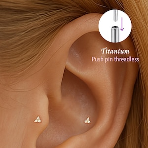 20G/18G/16G Flower Push pin theadless Labret • Cartilage Earring • Tragus • Conch Stud • Cartilage Stud • Flat back Labret • Titanium stud