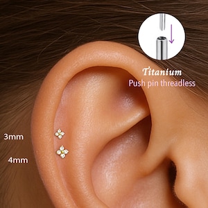 20G/18G/16G Flower Push pin theadless Labret • Cartilage Earring • Tragus • Conch Stud • Cartilage Stud • Flat back Labret • Titanium stud