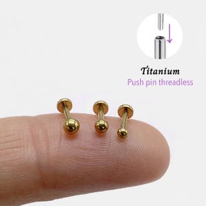 20G/18G/16G Ball Push pin theadless Labret • Cartilage Earring • Tragus • Conch Stud • Cartilage Stud • Flat back Labret • Titanium stud