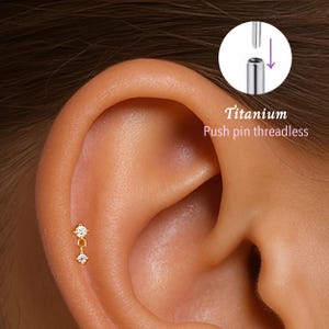 Labret colgante sin rosca con circonitas cúbicas de 20G/18G/16G • Pendiente de cartílago • Tragus • Pendiente de concha • Pendiente de cartílago • Labret de base plana • Pendiente de titanio