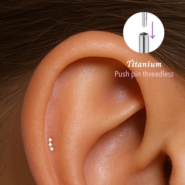 20G/18G/16G Very Tiny CZ  Push pin threadless Labret • Cartilage Earring • Tragus • Conch Stud •Cartilage Stud •Flat back •Titanium stud