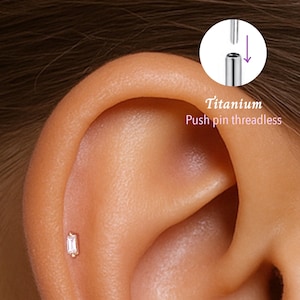 20G/18G/16G Tiny Baguette Push pin theadless Labret • Cartilage Earring • Tragus • Conch Stud • Cartilage Stud • Flat back Labret •Titanium