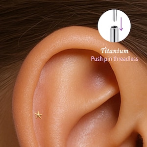 20G/18G/16G Starfish Push pin theadless Labret • Cartilage Earring • Tragus • Conch Stud • Cartilage Stud • Flat back Labret • Titanium stud