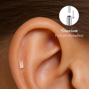 20G/18G/16G Baguette Push pin theadless Labret • Cartilage Earring • Tragus • Conch Stud • Cartilage Stud • Flat back Labret • Titanium stud