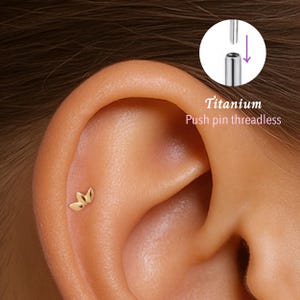20G/18G/16G Lotus Push pin theadless Labret • Cartilage Earring • Tragus • Conch Stud • Cartilage Stud • Flat back Labret •Titanium