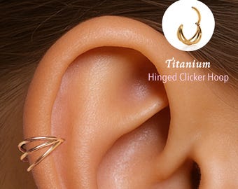 16G Titanium Triple Hinged Segment Nose Ring •  Nose Hoop •  Seamless Hinged Clicker Hoop •  Septum Ring •  Hoop Earring