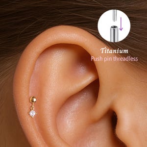 20G/18G/16G Cz Dangle Push pin theadless Labret • Cartilage Earring • Tragus • Conch Stud • Cartilage Stud • Flat back Labret •Titanium stud