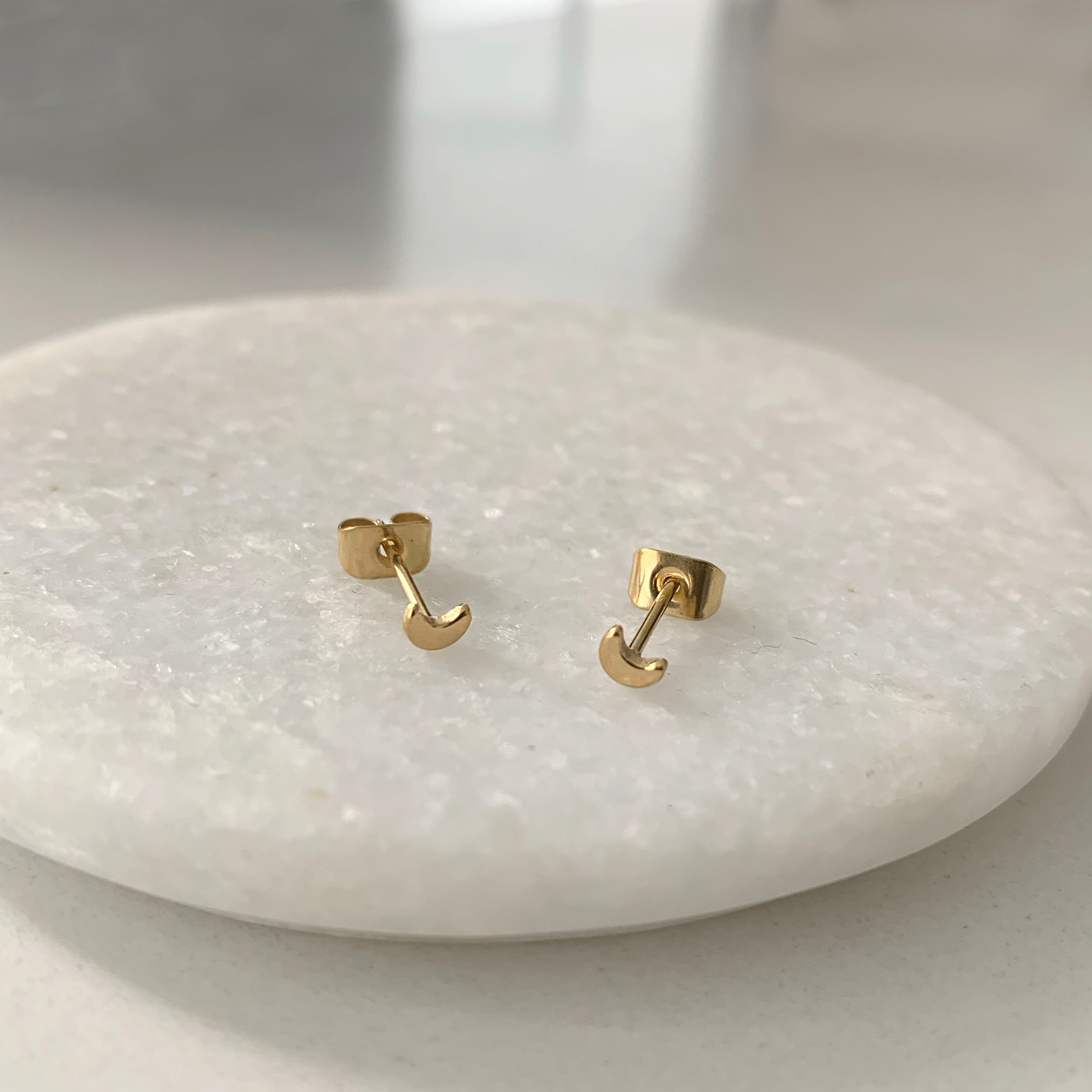 G23 Titanium • Tiny Moon Stud • Tiny Stud Earring • Minimalist Earring ...