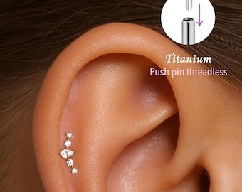 20G/18G/16G Cz Climber push pins labret zonder schroefdraad • Kraakbeenoorbel • Tragus • Conch-stekker • Kraakbeenstekker • Labret met platte achterkant•Titanium stud