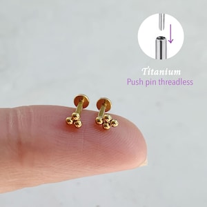 20G/18G/16G Ball Push pin theadless Labret • Cartilage Earring • Tragus • Conch Stud • Cartilage Stud • Flat back Labret • Titanium stud