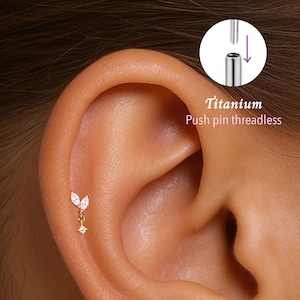 20G/18G/16G Marquise Dangle Push pin bezgwintowy Labret • Kolczyk do chrząstki • Tragus • Kolczyk do małżowiny • Kolczyk do chrząstki • Płaski tył • Kolczyk tytanowy