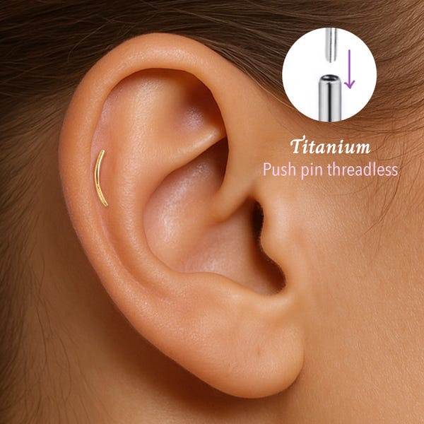 20G/18G/16G Climber Push pin threadless Labret • Cartilage Earring • Tragus • Conch Stud • Cartilage Stud • Flat back Labret •Titanium stud