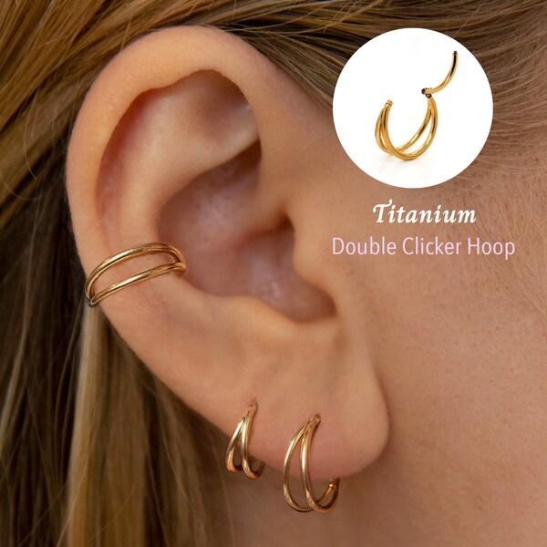 18G/16G Titanium Double Hinged Segment Nose Ring •  Nose Hoop •  Seamless Hinged Clicker Hoop •  Septum Ring •  Hoop Earring