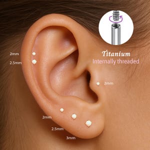 Labret filettato in opale bianco 18G/16G • Orecchino per cartilagine • Trago • Perno a conchiglia • Perno per cartilagine • Labret piatto