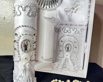 Juego de velas de bautismo de San Judas, diseño charro blanco