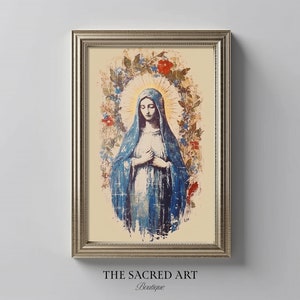 Our Lady of Grace, Blessed Virgin Art, Mother Mary, Madonna, Digital Print, Sketches, Jesus Art, Bible Printable Wall Art, Christian Faith