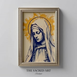Our Lady of Grace, Blessed Virgin Art, Mother Mary, Madonna, Digital Print, Sketches, Jesus Art, Bible Printable Wall Art, Christian Faith