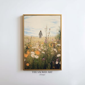 Gesù lascia il 99, fiore selvatico autunnale, pecora smarrita, buon pastore, pittura ad acquerello, arte digitale stampabile, regalo religioso, arredamento per la casa LDS